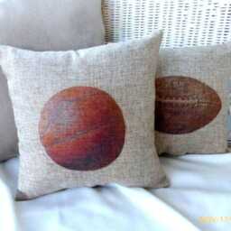 Basketball Pillow Burlap Boys Room Decor, Vintage Style - thumbnail 1