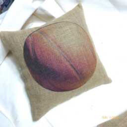 Basketball Pillow Burlap Boys Room Decor, Vintage Style - thumbnail 3