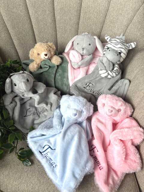 Personalised Baby Comforter, Embroidered Plush, Bear, Elephant, Rabbit, Zebra - image 1
