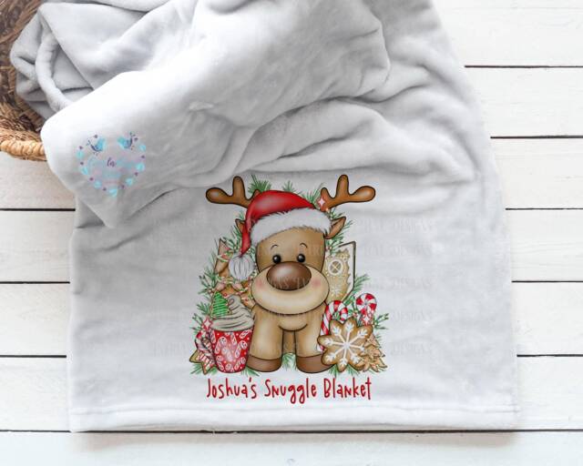 Personalised Reindeer Blanket, Christmas Movie Fleece Eve Night, Snuggle Stocking Filler, Custom Throw - image 1