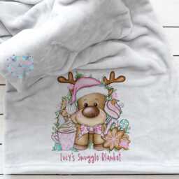 Personalised Reindeer Blanket, Christmas Movie Fleece Eve Night, Snuggle Stocking Filler, Custom Throw - thumbnail 2