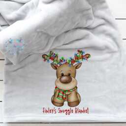 Personalised Reindeer Blanket, Christmas Movie Fleece Eve Night, Snuggle Stocking Filler, Custom Throw - thumbnail 3