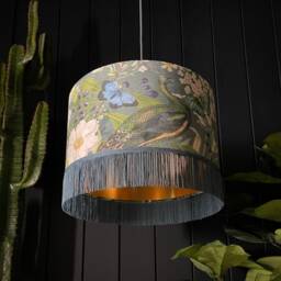 Emerald Mythical Plumes Peacock Lampshade With Gold Lining & Fringing