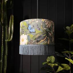 Emerald Mythical Plumes Peacock Lampshade With Gold Lining & Fringing - thumbnail 2