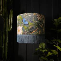 Emerald Mythical Plumes Peacock Lampshade With Gold Lining & Fringing - thumbnail 3
