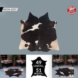 Elegant Medium Cowhide Rug - Dark Brown & White Hair-On Leather For Contemporary Charm - thumbnail 2