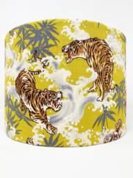 Tigers Lampshade Japanese Oriental Yellow Drum Shade - thumbnail 1