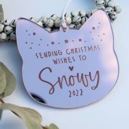 Silver Cat Christmas Memorial Ornament, Personalised Pink Cat Decoration, Loss Gift, Gift For Of Cat, Remembrance - thumbnail 2
