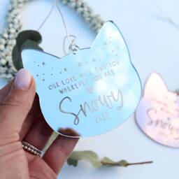 Silver Cat Christmas Memorial Ornament, Personalised Pink Cat Decoration, Loss Gift, Gift For Of Cat, Remembrance - thumbnail 3