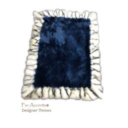 Royal Blue Faux Fur Throw Blanket - Gray Wolf Border, Plush Shag Rug - thumbnail 4