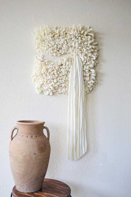 Textured Wool Wall Hanging - Sculptural Macram?? Art For Modern Interiors Narrow Vertical Fiber Tapestry - image 1