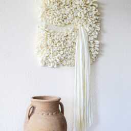 Textured Wool Wall Hanging - Sculptural Macram?? Art For Modern Interiors Narrow Vertical Fiber Tapestry - thumbnail 3