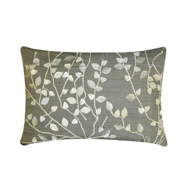 Decorative Oblong/Lumbar Rectangle Throw Pillow Cover Accent Couch Sofa Bed Toss 12x16 Silver Silk Case - Pearl Leaf Magic - image 1