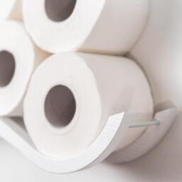 Wall Mount Toilet Paper Holder, Wood Tp Floating Storage Shelf For Multiple Rolls Tissue, Hanging Wooden Restroom Loo Roll Rack Wave White - thumbnail 4