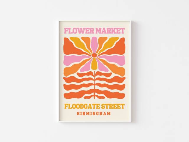 Flower Market Print Retro Birmingham Art, Groovy Floral - image 1
