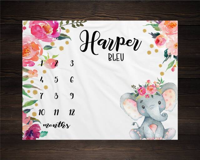 Safari Baby Milestone Blanket Month Growth Tracker Fleece Shower Elephant Newborn Gift Animals Girl - image 1