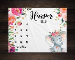 Safari Baby Milestone Blanket Month Growth Tracker Fleece Shower Elephant Newborn Gift Animals Girl - thumbnail 1