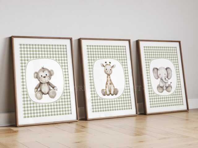 Safari Monkey Lion Elephant Animal Baby Girls Boys Unframed Prints Unisex Green - image 1