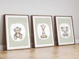 Safari Monkey Lion Elephant Animal Baby Girls Boys Unframed Prints Unisex Green - thumbnail 1