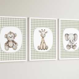 Safari Monkey Lion Elephant Animal Baby Girls Boys Unframed Prints Unisex Green - thumbnail 3