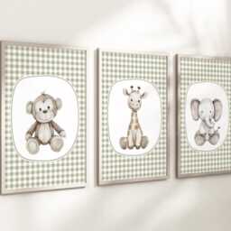 Safari Monkey Lion Elephant Animal Baby Girls Boys Unframed Prints Unisex Green - thumbnail 2
