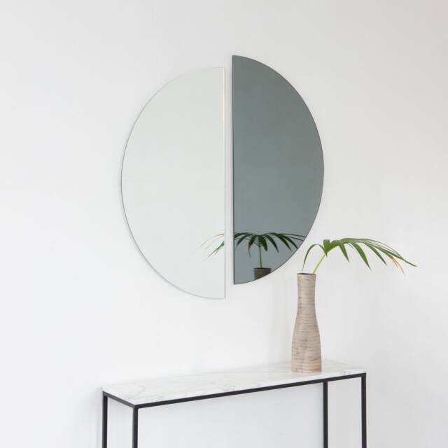 Set Of 2 Luna??? Half-Moon Silver + Black Tint Minimalist Frameless Mirrors - Large, Xl - image 1