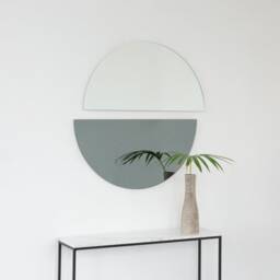 Set Of 2 Luna??? Half-Moon Silver + Black Tint Minimalist Frameless Mirrors - Large, Xl - thumbnail 2