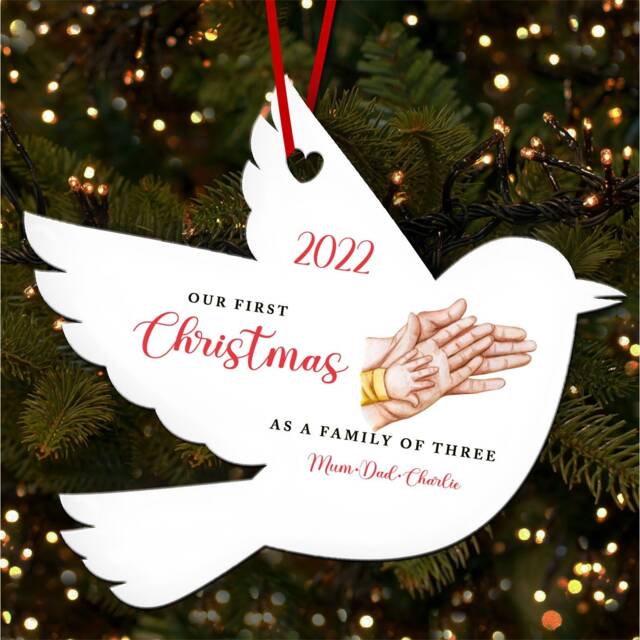 Our First As 3 Hands Robin Personalised Christmas Tree Ornament Decoration