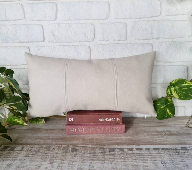 Cream Faux Leather Lumbar Pillow Cover Modern 3-Piece Design - image 1