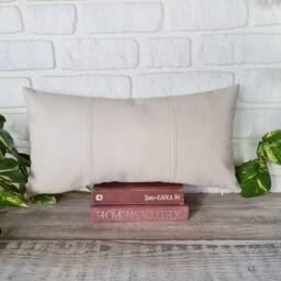 Cream Faux Leather Lumbar Pillow Cover Modern 3-Piece Design - thumbnail 2