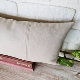 Cream Faux Leather Lumbar Pillow Cover Modern 3-Piece Design - thumbnail 3