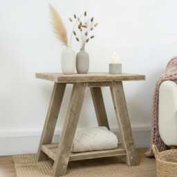 Handcrafted Reclaimed Wood Side Table, Yarmouth Rustic Bedside Table - thumbnail 1