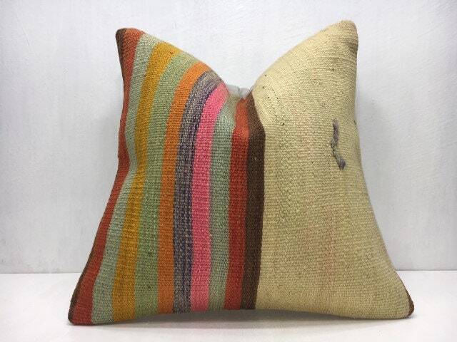 Vintage Kilim Pillow Cover, Bohemian Throw Pillow, 16x16 - image 1