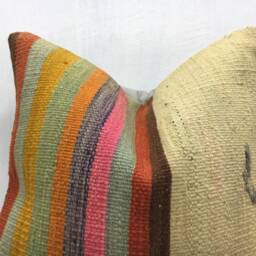 Vintage Kilim Pillow Cover, Bohemian Throw Pillow, 16x16 - thumbnail 2