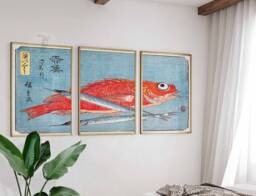 Japanese Set Of 3 Posters, Fish Art, Prints, Katsushika Hokusai Wall Sea Food Print, Decor, Gift - thumbnail 1