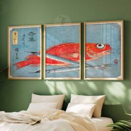 Japanese Set Of 3 Posters, Fish Art, Prints, Katsushika Hokusai Wall Sea Food Print, Decor, Gift - thumbnail 3