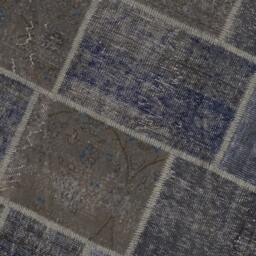 Round Faded Blue & Gray Color Handmade Turkish Patchwork Rug, Circular - thumbnail 3
