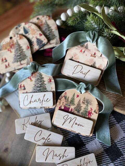 Personalized Vintage Christmas Stocking Name Tag Laser Cut Family Ornament - image 1
