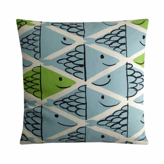 Vera Neumann For Schumacher Fish School Cushion Cover Blue & Green Mid-Century Modern Pillow Case - image 1
