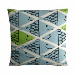 Vera Neumann For Schumacher Fish School Cushion Cover Blue & Green Mid-Century Modern Pillow Case - thumbnail 1