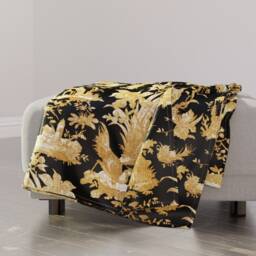 Faux Gold Throw Blanket - Toile Victorian Chinoiserie Asian Inspired On Black By Peacoquettedesigns - thumbnail 1
