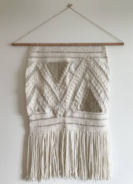 Large Triangle Cream Woven Wall Hanging, Weaving, Statement Art, Yarn Tapestry, Weaving - image 1