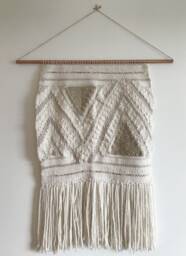 Large Triangle Cream Woven Wall Hanging, Weaving, Statement Art, Yarn Tapestry, Weaving - thumbnail 1