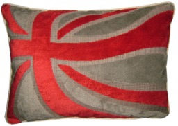 Union Jack Cut Velvet Red & Silver Oblong Tapestry Cushion Cover - thumbnail 1