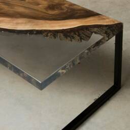 Epoxy Resin Coffee Table, Walnut Table With Crystal Transparent Uv Resin, One Slab Live Edge Modern Furniture - thumbnail 4