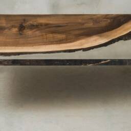 Epoxy Resin Coffee Table, Walnut Table With Crystal Transparent Uv Resin, One Slab Live Edge Modern Furniture - thumbnail 2