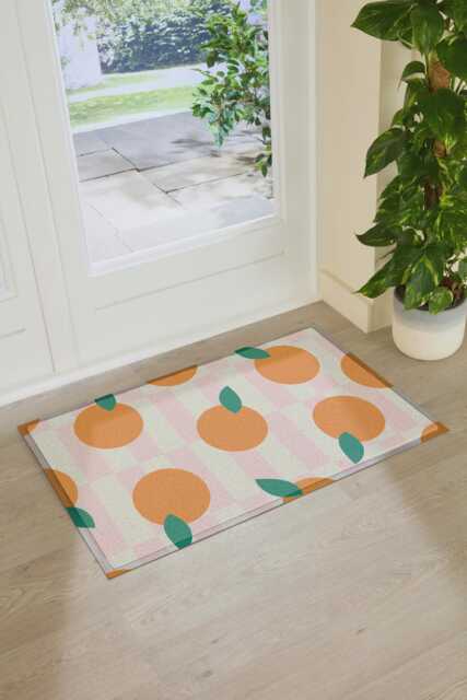 Elizabeth Olwen Oranges Indoor Outdoor Doormat - Citrus Entrance Rug Botanical Home Decor Housewarming Gift 90x60cm - image 1