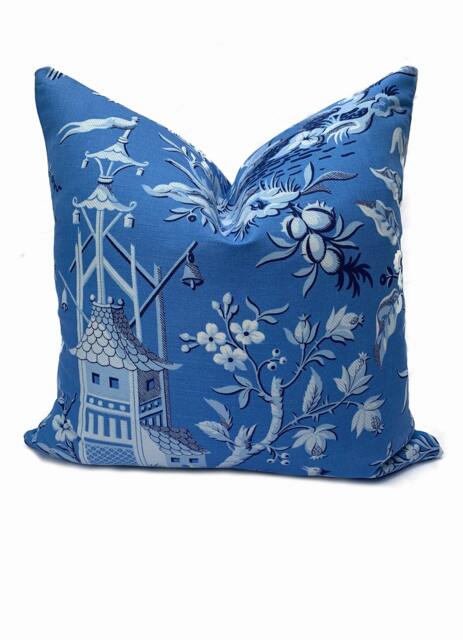 Thibaut Pagoda Garden Blue Imperial Collection Cushion Cover Pillow Double Sided - image 1