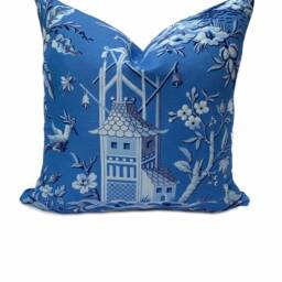 Thibaut Pagoda Garden Blue Imperial Collection Cushion Cover Pillow Double Sided - thumbnail 2