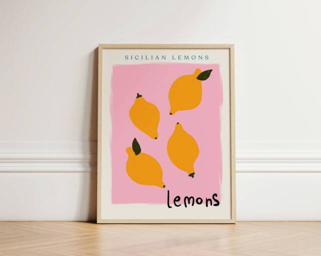 Sicilian Lemons Print, Poster, Kitchen Fruit Abstract Decor, Wall, Gallery Unframed - image 1